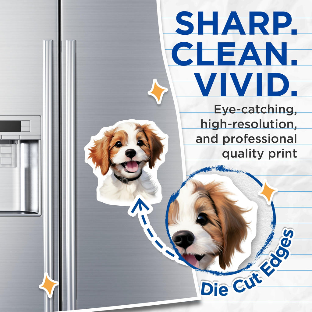(2 Pack) Cute Puppy Magnets - Happy Dog Decor - Animal Lover Pet Accent - 5 Inches On Longest Side - Thick Durable Magnet - Made in USA - MAG29096