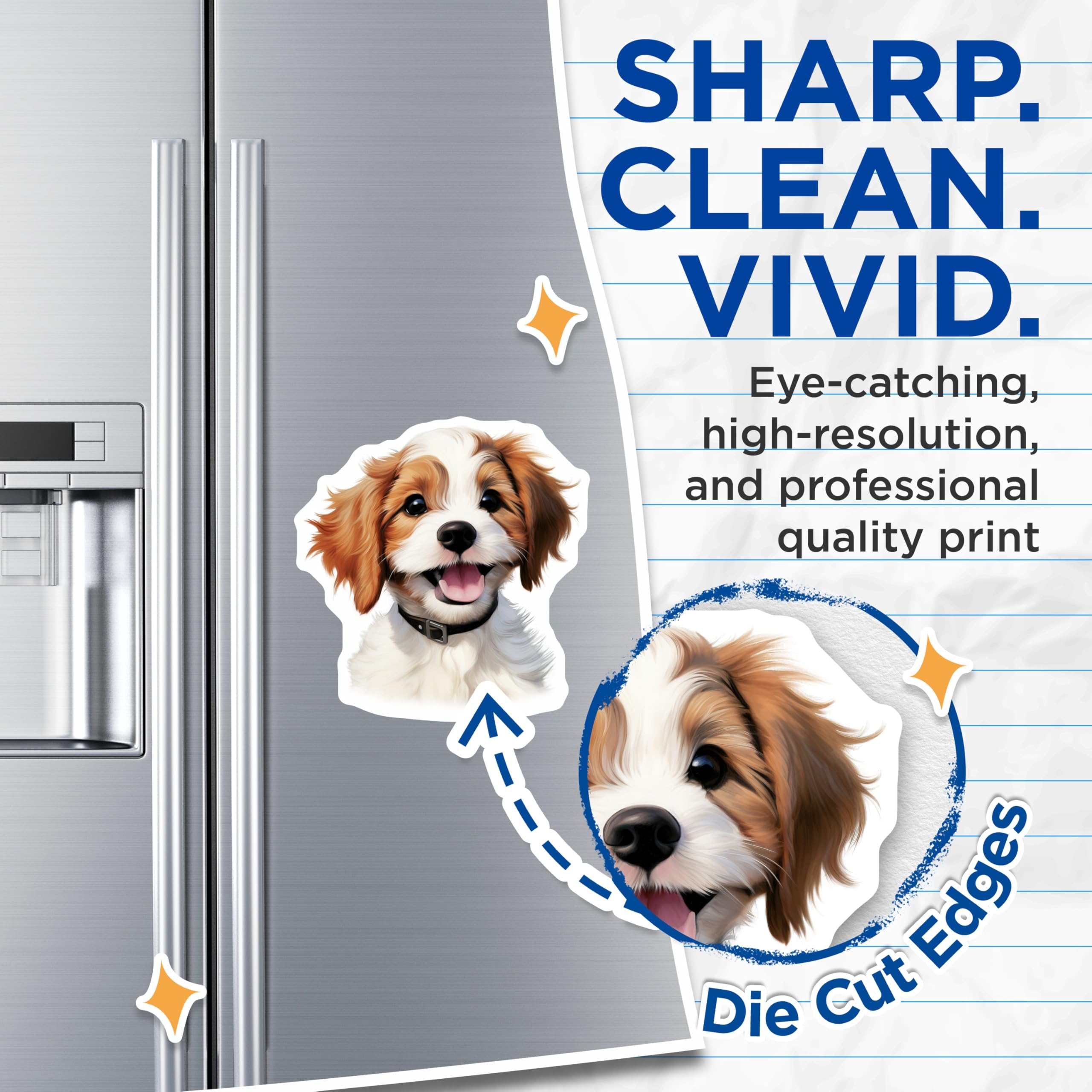 (2 Pack) Cute Puppy Magnets - Happy Dog Decor - Animal Lover Pet Accent - 5 Inches On Longest Side - Thick Durable Magnet - Made in USA - MAG29096