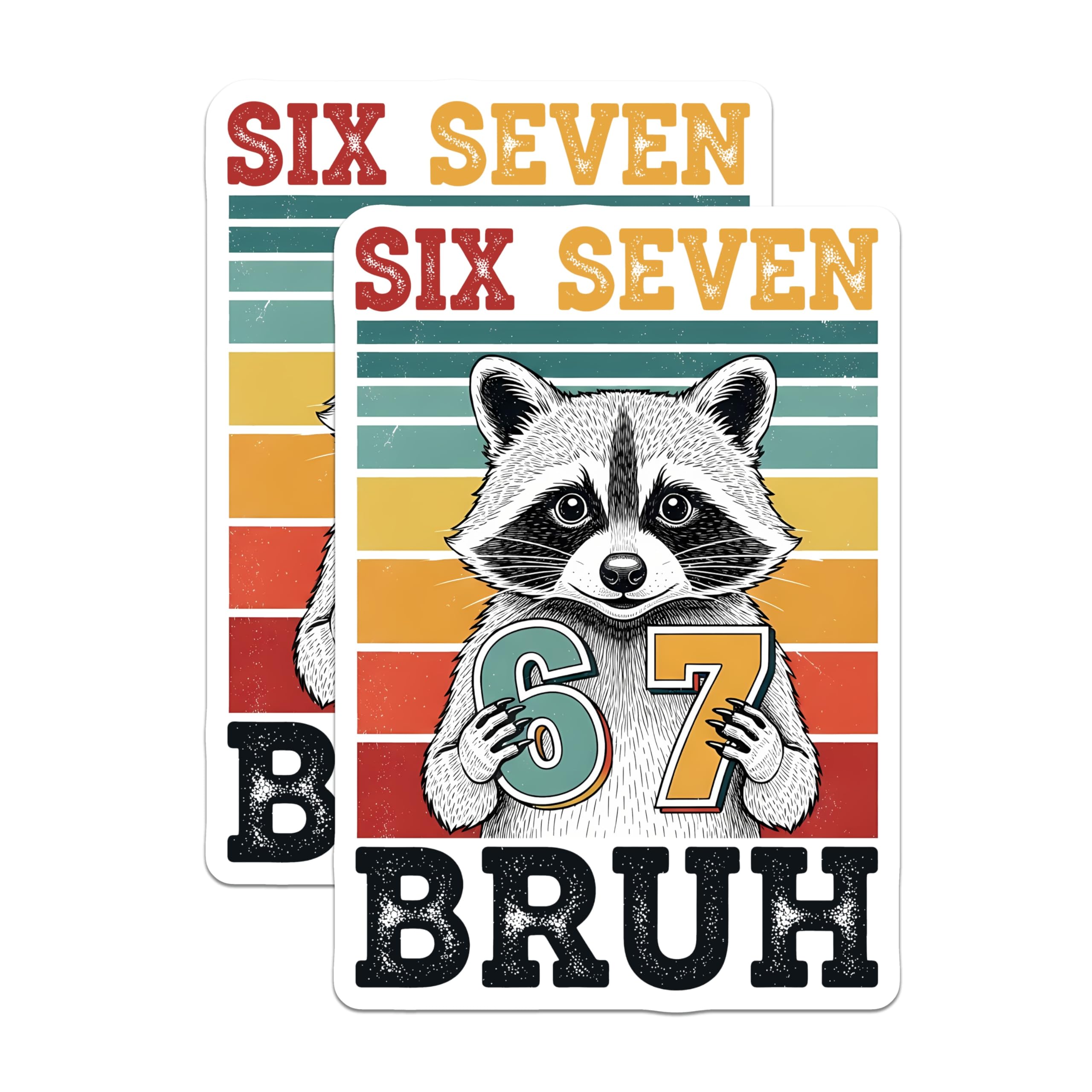 (2 Pack) Raccoon Bruh Magnets - Six Seven Retro Decor - Funny Animal Magnets - 5" On Longest Side - Premium Magnet - for Cars, Refrigerators, Toolboxes, Lockers - Made in USA - MAG16354