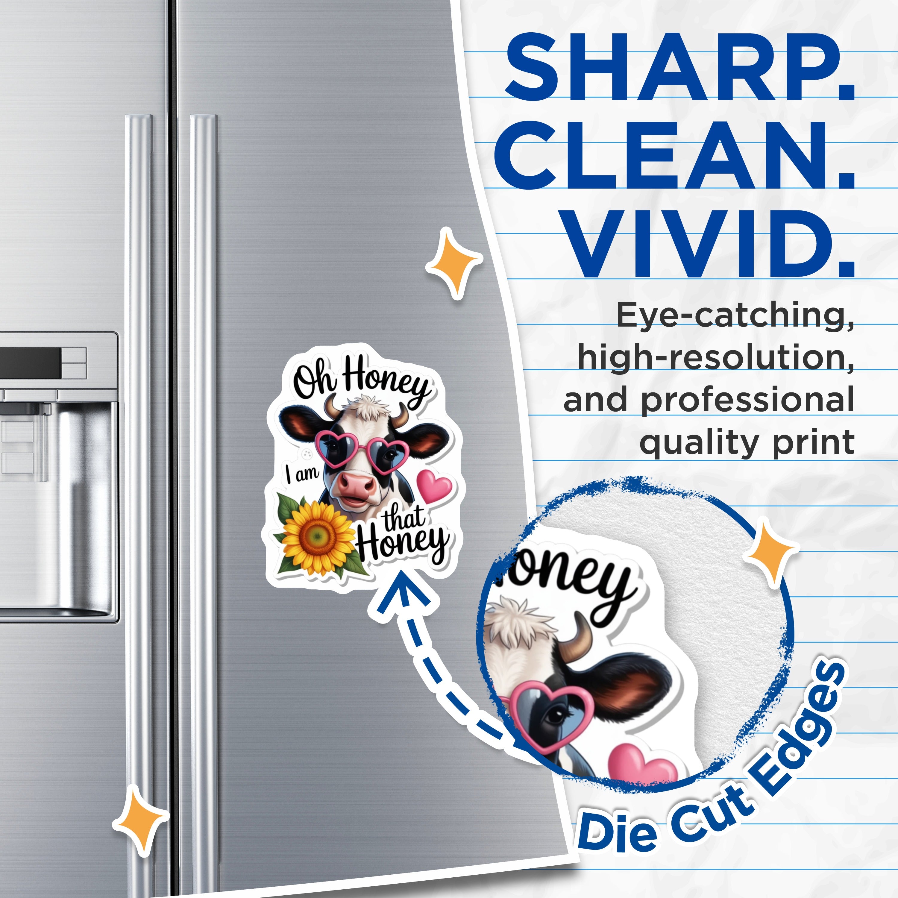 (2 Pack) Sassy Cow Magnets - Honey Quote - Heart Glasses Sunflower Fridge Decor - Cute Farm Animal Lover Locker Accessory - 5 Inches On Longest Side - Thick Durable Magnet - Made in USA - MAG36404