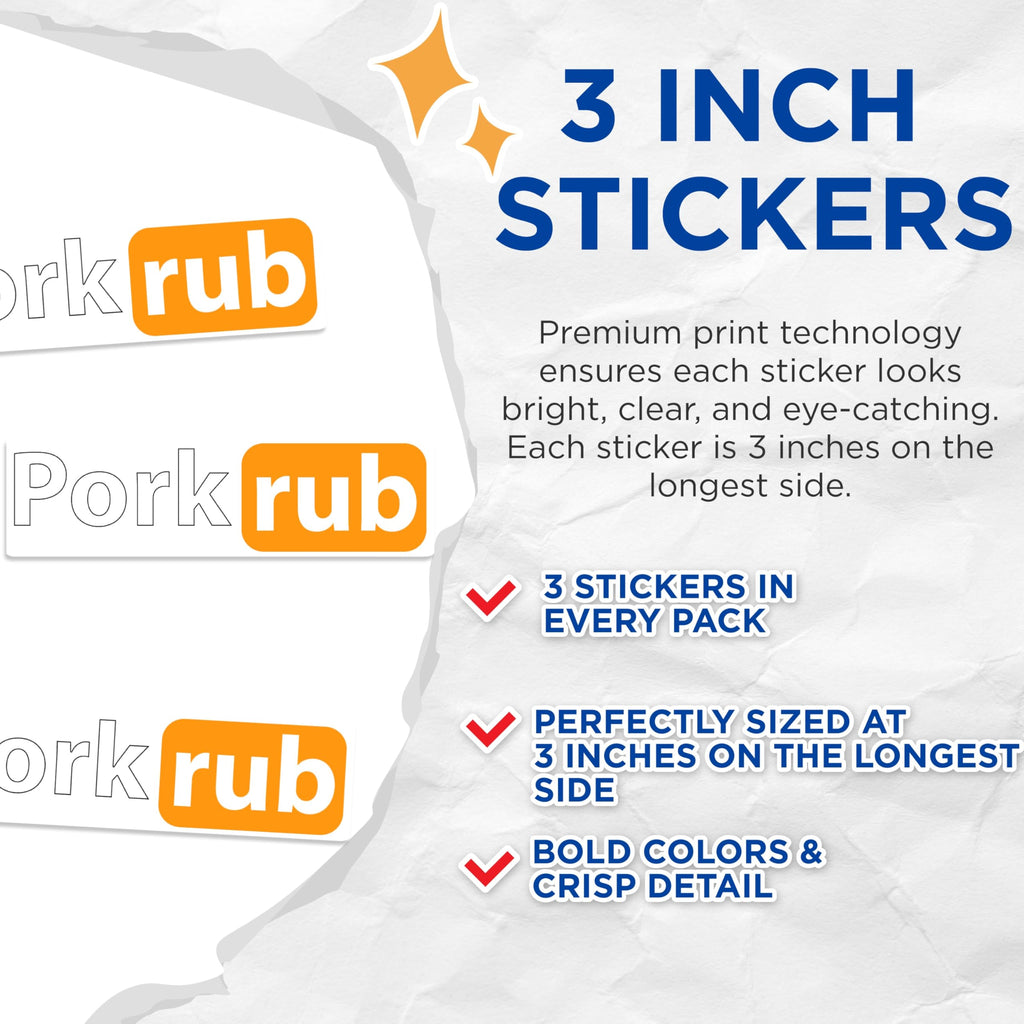 (3 Pack) Pork Rub Decals - Funny BBQ - Laptop Decal - 3 Inches On Longest Side - Easy Peel & Apply - Made in USA - 3MCS0528