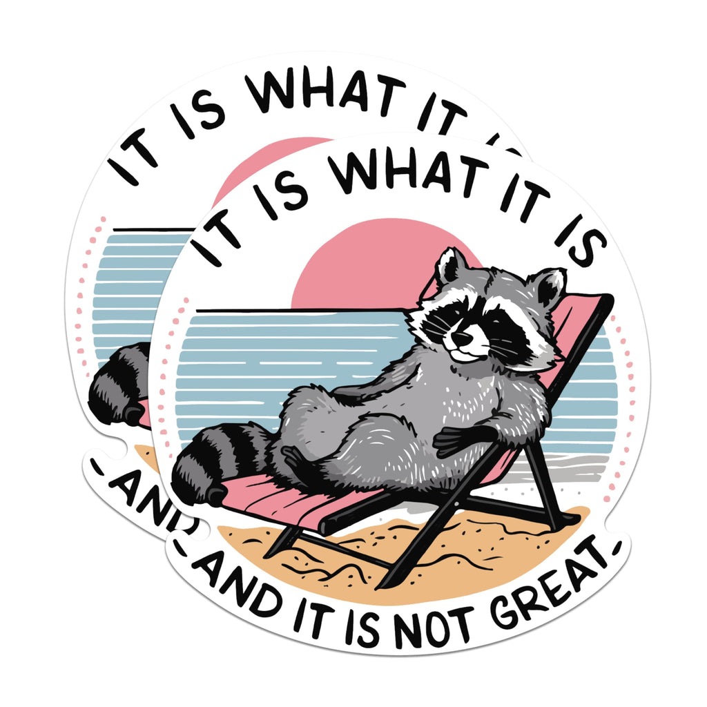 (2 Pack) It is What It is and It is Not Great Magnets - Funny Raccoon Laying on The Beach Magnets - 5" On Longest Side - Premium Vinyl - for Cars, Refrigerators, Toolboxes - Made in USA - MAG2092