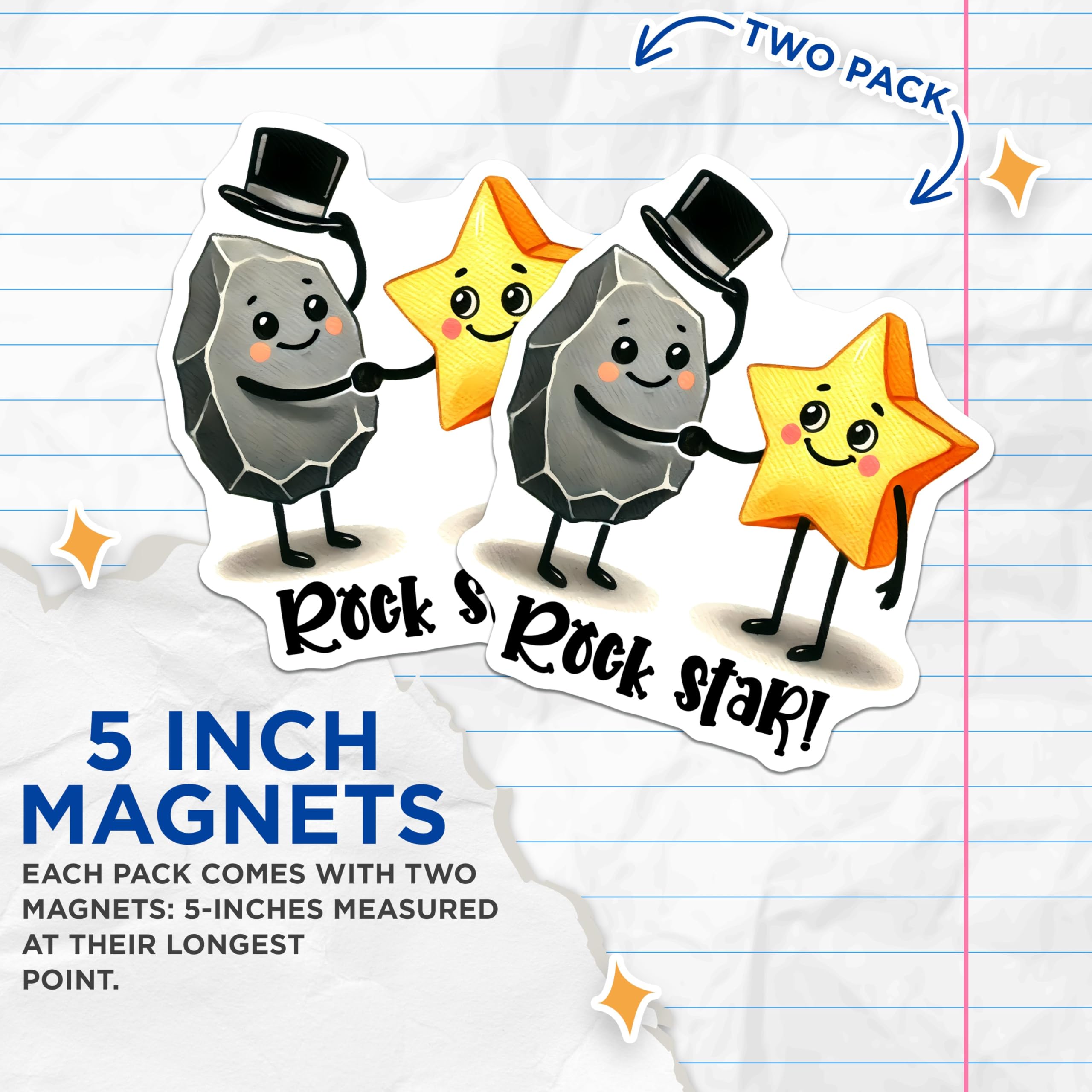 (2 Pack) Funny Rock Star Magnets - Refrigerator Decor - 5" On Longest Side - for Cars, Fridges, Toolboxes - Made in USA - MAG7587