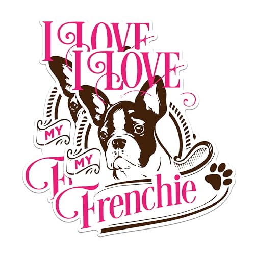(2 Pack) I Love My Frenchie Stickers - Cute Dog Lover Stickers - French Bulldog Decals - 5" On Longest Side - Sticks to Any Smooth Flat Surface - Made in USA - BMCS2969