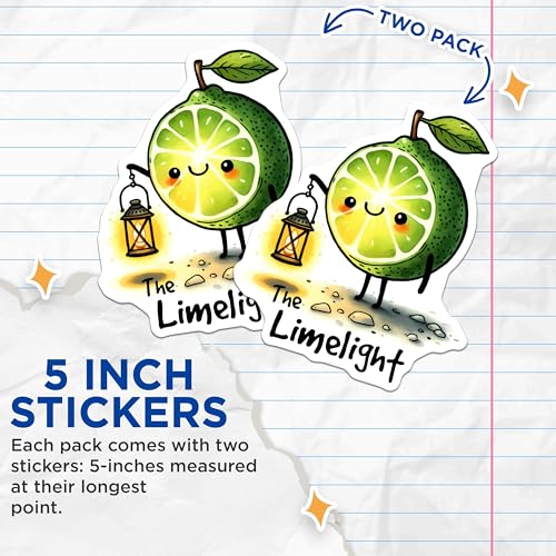 (2 Pack) Funny Lime Character Stickers - Cute Fruit - Limelight - Adorable Illustration - Playful Art - 5" On Longest Side - Sticks to Smooth Flat Surfaces - Made in USA - BMCS7585