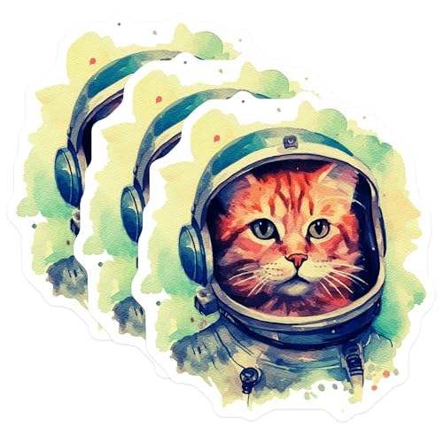 (3 Pack) Astronaut Cat Decals - Space Kitty - Laptop Decal - 3 Inches On Longest Side - Easy Peel & Apply - Made in USA - 3MCS2386