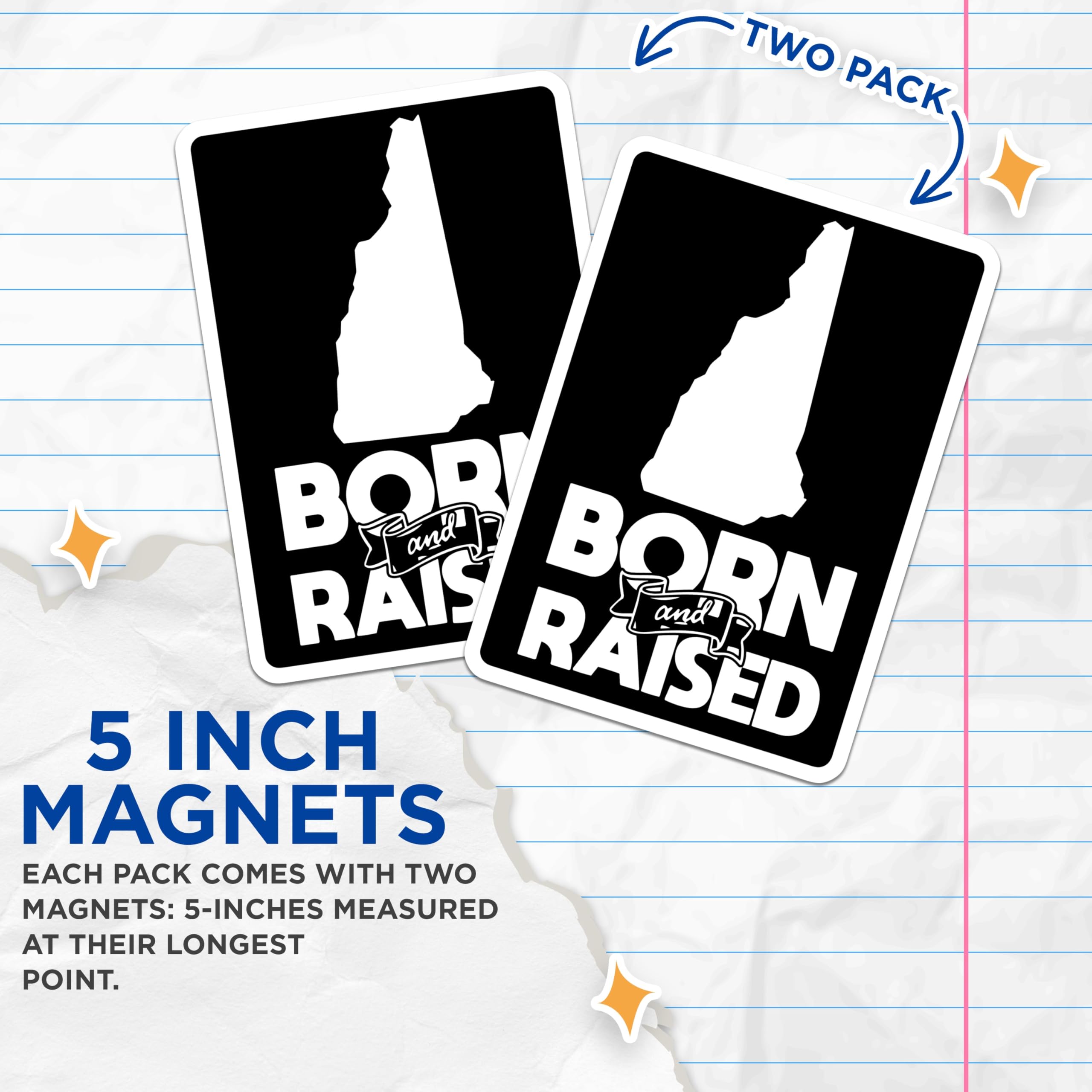 (2 Pack) New Hampshire Magnets - Born and Raised Decor - State Outline Pride - 5 Inches On Longest Side - Thick Durable Magnet - Made in USA - MAG23056
