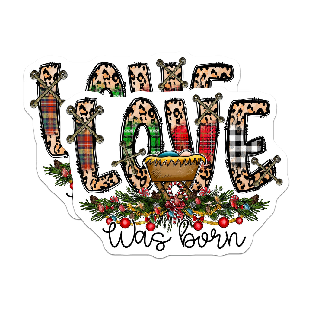(2 Pack) Christmas Nativity Magnets - Plaid Leopard Print Holiday Decor - Love was Born Refrigerator Display - 5 Inches On Longest Side - Thick Durable Magnet - Made in USA - MAG30141