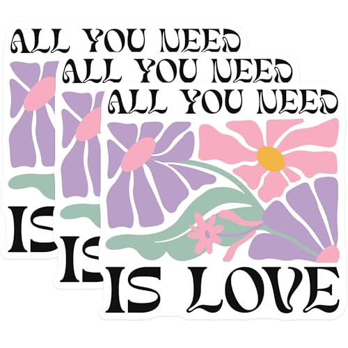 (3 Pack) All You Need is Love Decals - Floral Laptop Stickers - Positive Affirmation - 3 Inches On Longest Side - Easy Peel & Apply - Made in USA - 3MCS2609