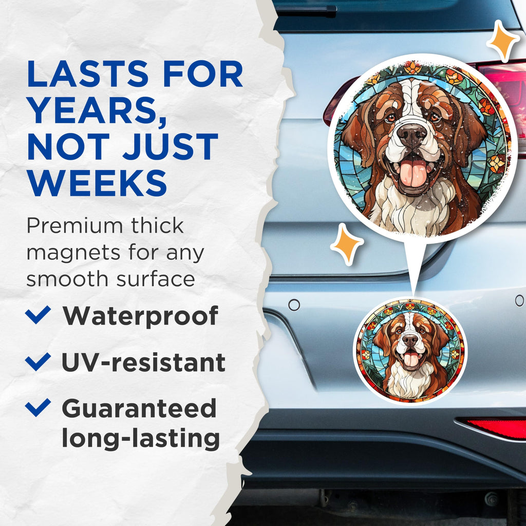 (2 Pack) Bernese Mountain Dog Magnets - Stained Glass Dog - Pet Owner Decor - 5 Inches On Longest Side - Thick Durable Magnet - Made in USA - MAG28052