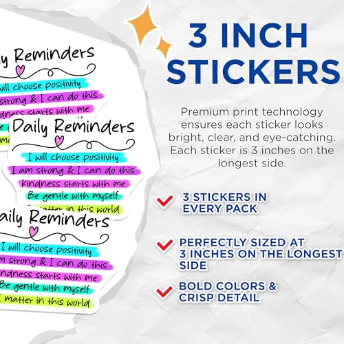 (3 Pack) Daily Reminders Decals - Motivational Quotes - Positive Affirmation - 3 Inches On Longest Side - Easy Peel & Apply - Made in USA - 3MCS7082
