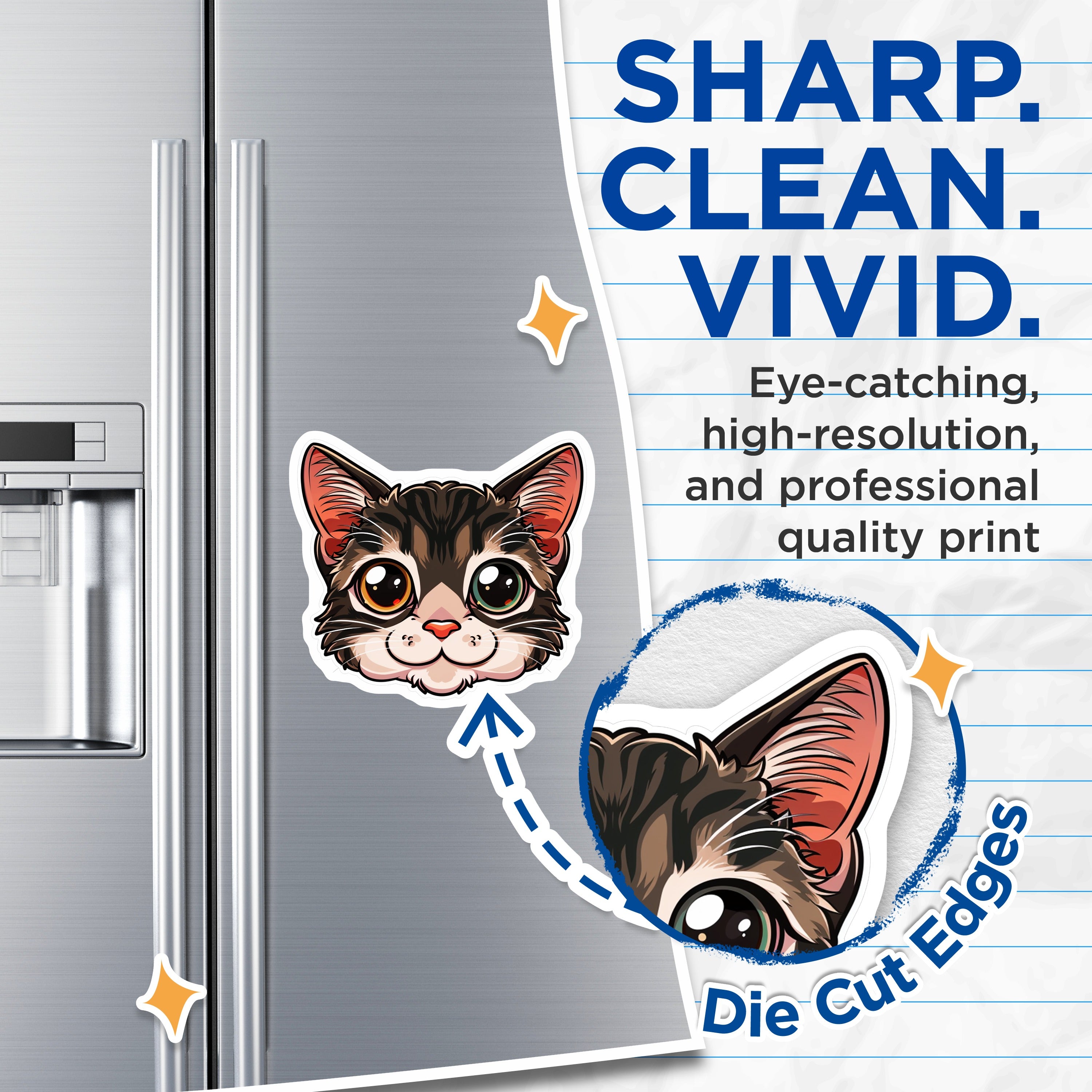(2 Pack) Cute Cat Head Magnets - Kawaii Animal Fridge Decor - Pet Lover Locker Magnets - 5 Inches On Longest Side - Thick Durable Magnet - Made in USA - MAG37034