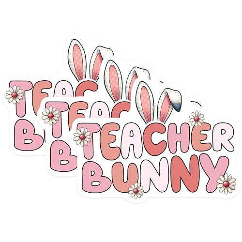 (3 Pack) Teacher Bunny Decals - Floral Easter Bunny - Springtime Teacher Decals - 3 Inches On Longest Side - Easy Peel & Apply - Made in USA - 3MCS6906