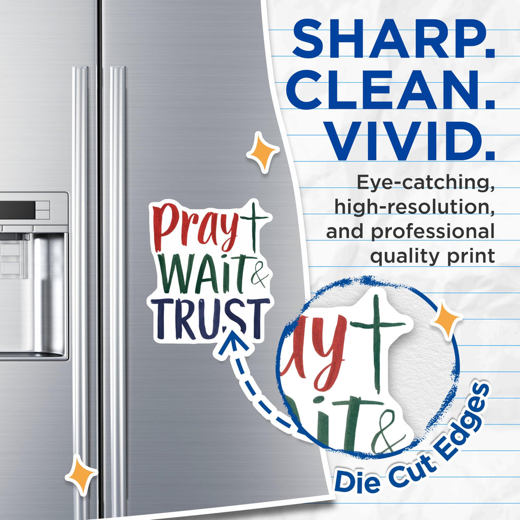 (2 Pack) Christian Faith Magnets - Pray Wait Trust - Inspirational Religious Decor - 5" On Longest Side - Premium Magnet - for Cars, Refrigerators, Toolboxes, Lockers - Made in USA - MAG14979