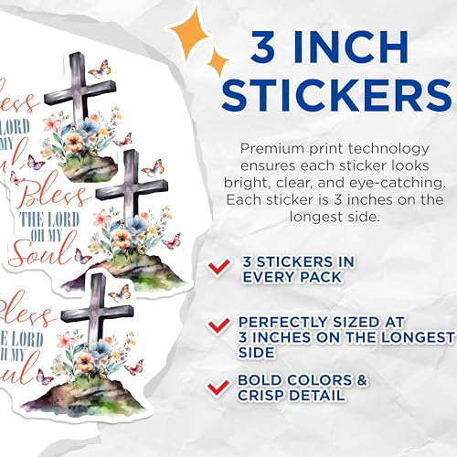 (3 Pack) Christian Decals - Religious Stickers - Bless The Lord Soul Decals - 3 Inches On Longest Side - Easy Peel & Apply - Made in USA - 3MCS7341