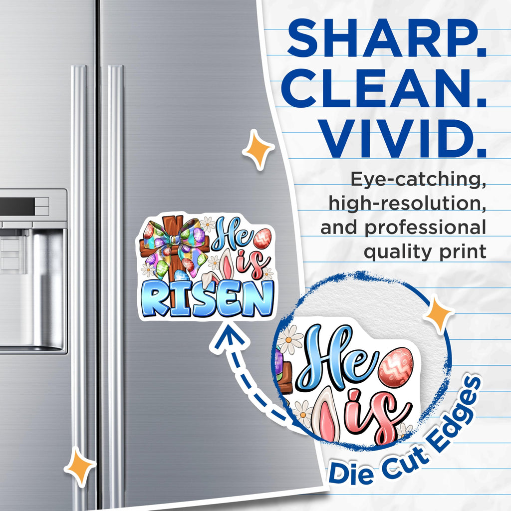 (2 Pack) He is Risen Magnets - Easter Celebration Magnets - Christian Refrigerator Decor - Spring Kitchen Decorations - 5 Inches On Longest Side - Thick Durable Magnet - Made in USA - MAG29125