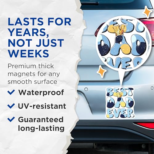 (2 Pack) Best Dad Ever Magnets - 5" On Longest Side - for Cars, Fridges, Toolboxes - Made in USA - MAG7477