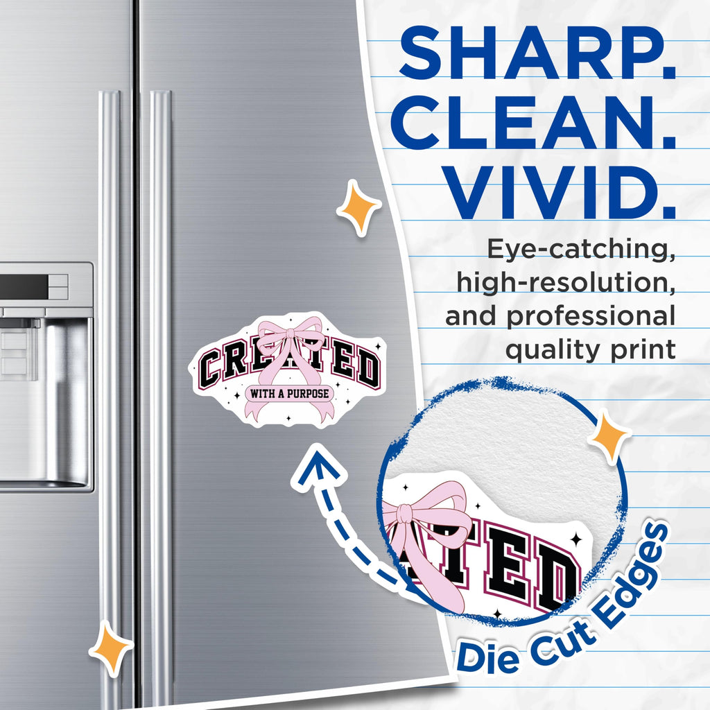 (2 Pack) Created with Purpose Magnets - Motivational Affirmation Statement - Inspirational Pink Ribbon Collegiate Decor - 5 Inches On Longest Side - Thick Durable Magnet - Made in USA - MAG24123