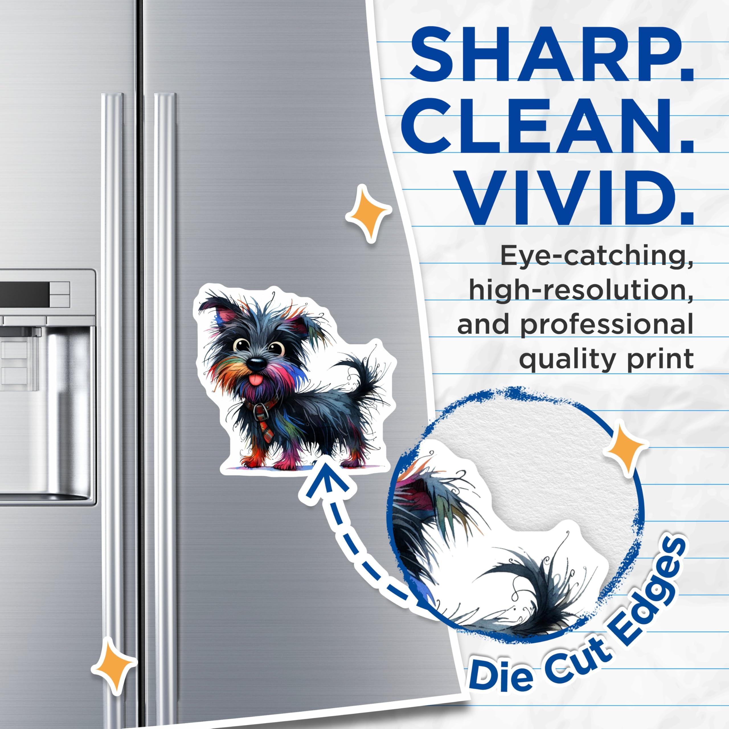 (2 Pack) Whimsical Dog Magnets - Colorful Terrier Art - Pet Lover Decor - 5 Inches On Longest Side - Thick Durable Magnet - Made in USA - MAG25337