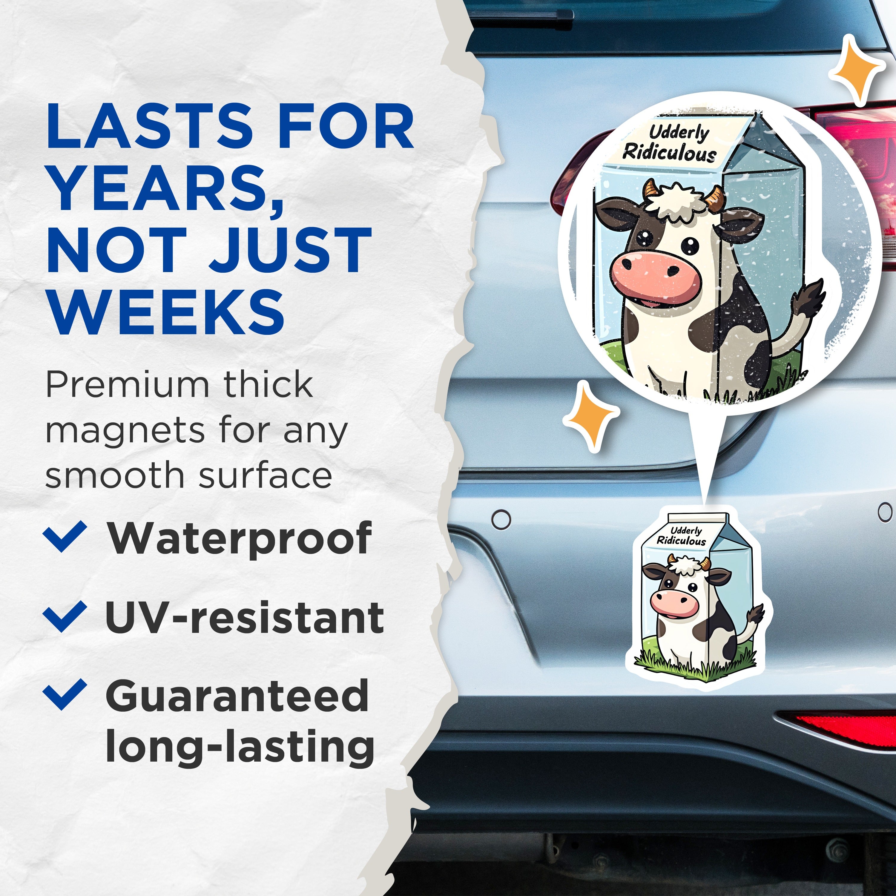 (2 Pack) Udderly Ridiculous Cow Pun Magnets - Funny Animal Humor - Kitchen Refrigerator Decor - 5 Inches On Longest Side - Thick Durable Magnet - Made in USA - MAG36662