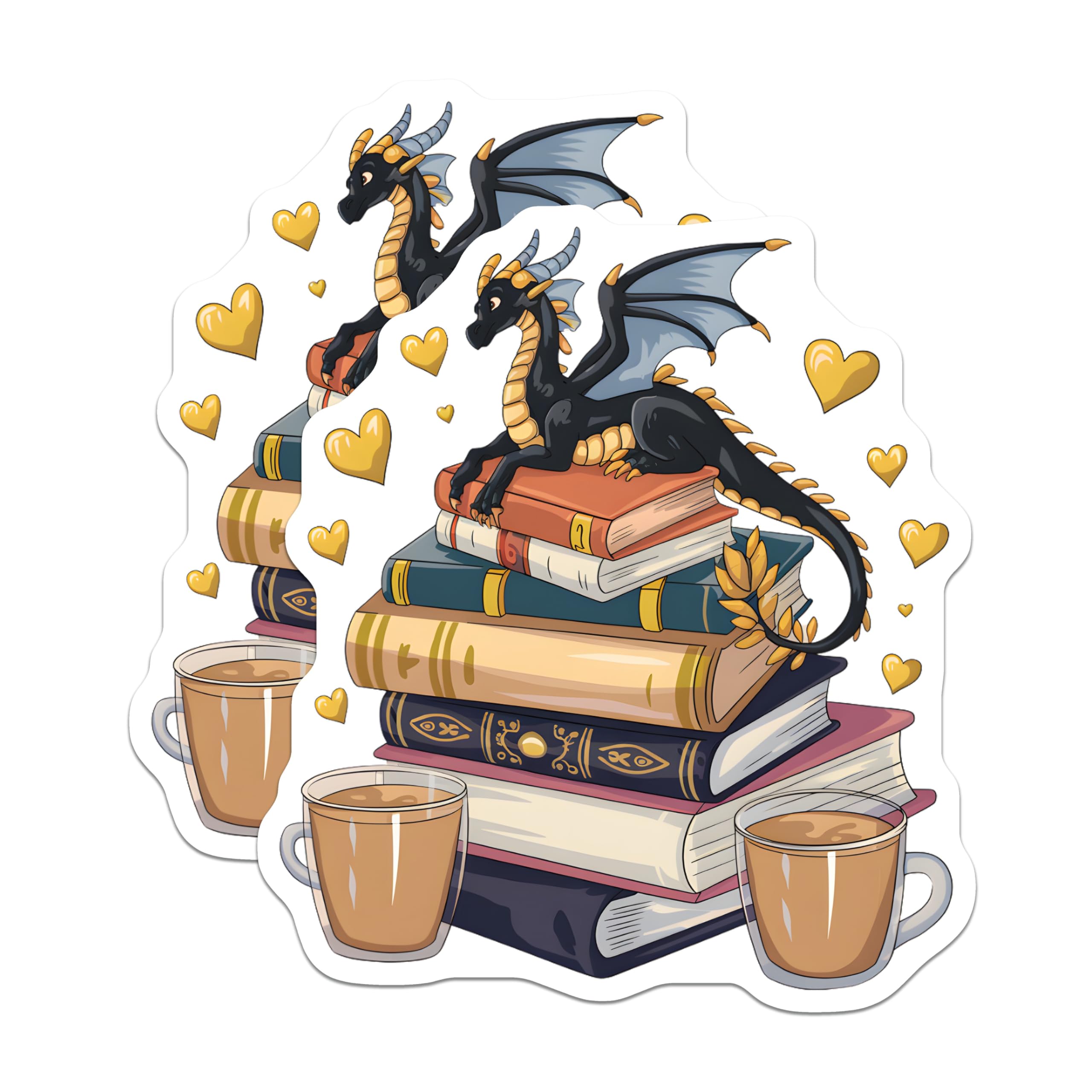 (2 Pack) Fantasy Black Dragon Magnets - Bookworm Reading Decor - Coffee Lover Kitchen Art - Mythical Creature Magnetic Charm - 5 Inches On Longest Side - Thick Durable Magnet - Made in USA - MAG21007