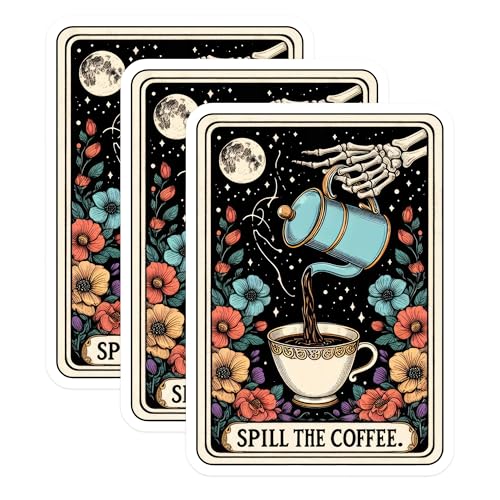 (3 Pack) Spill The Coffee Decals - Skeleton Hand - Coffee Lover Decal - 3 Inches On Longest Side - Easy Peel & Apply - Made in USA - 3MCS4088