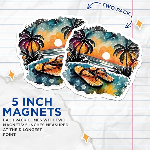 (2 Pack) Sunset Beach Theme Magnets Magnets - Tropical Sunset Decor - 5" On Longest Side - Made in USA - Sticks to Refrigerators & Metal Surfaces - MAG9326