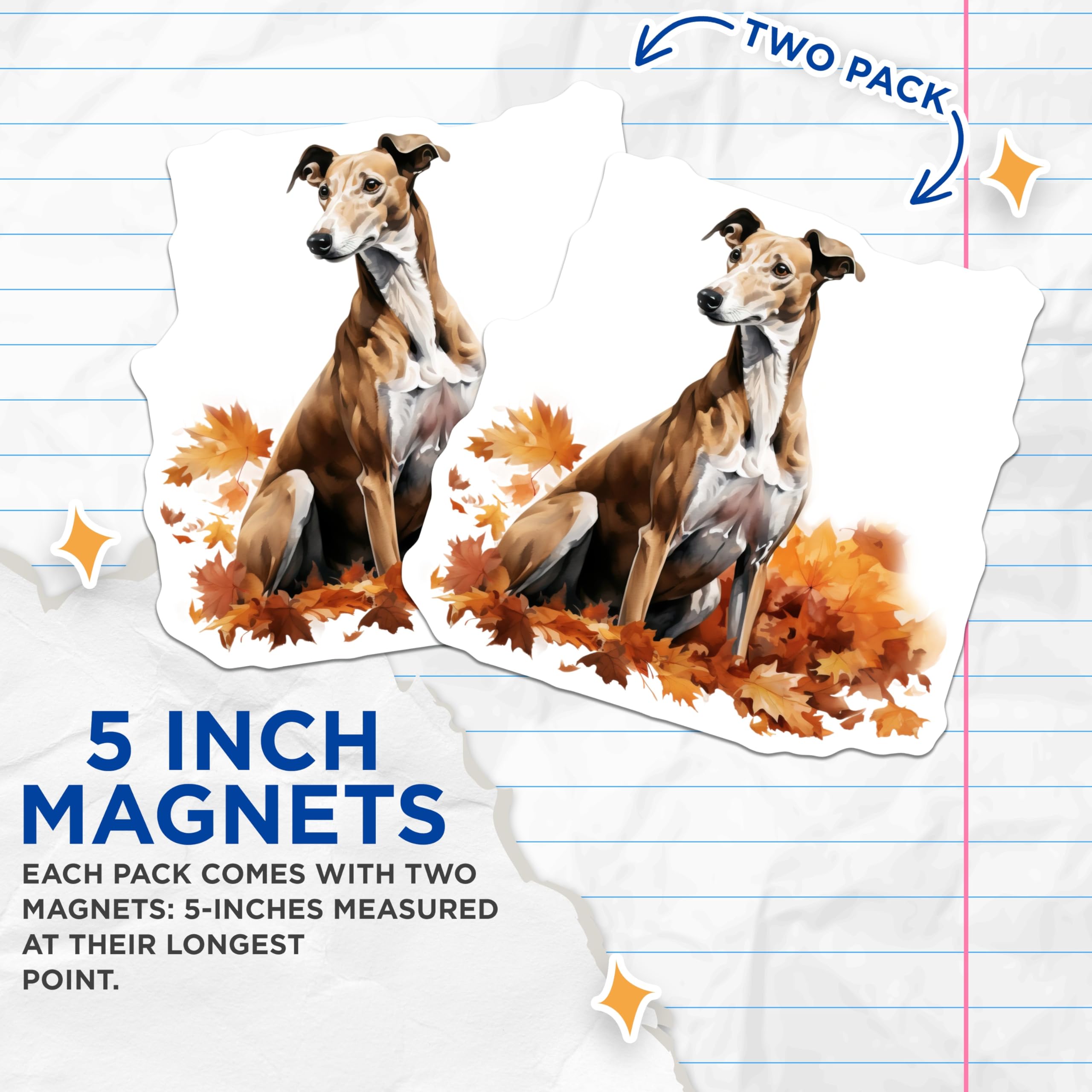 (2 Pack) Greyhound Dog Magnets - Autumn Fall Decor - Sighthound Pet Art - 5 Inches On Longest Side - Thick Durable Magnet - Made in USA - MAG26516