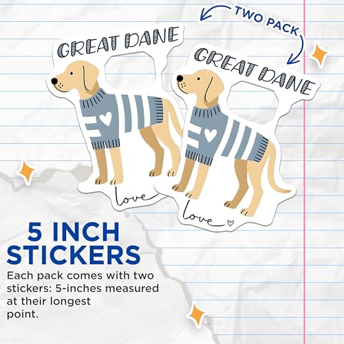 (2 Pack) Great Dane Stickers - Love Dog Stickers - Cute Pet Stickers - 5" On Longest Side - Sticks to Smooth Flat Surfaces - Made in USA - BMCS7304