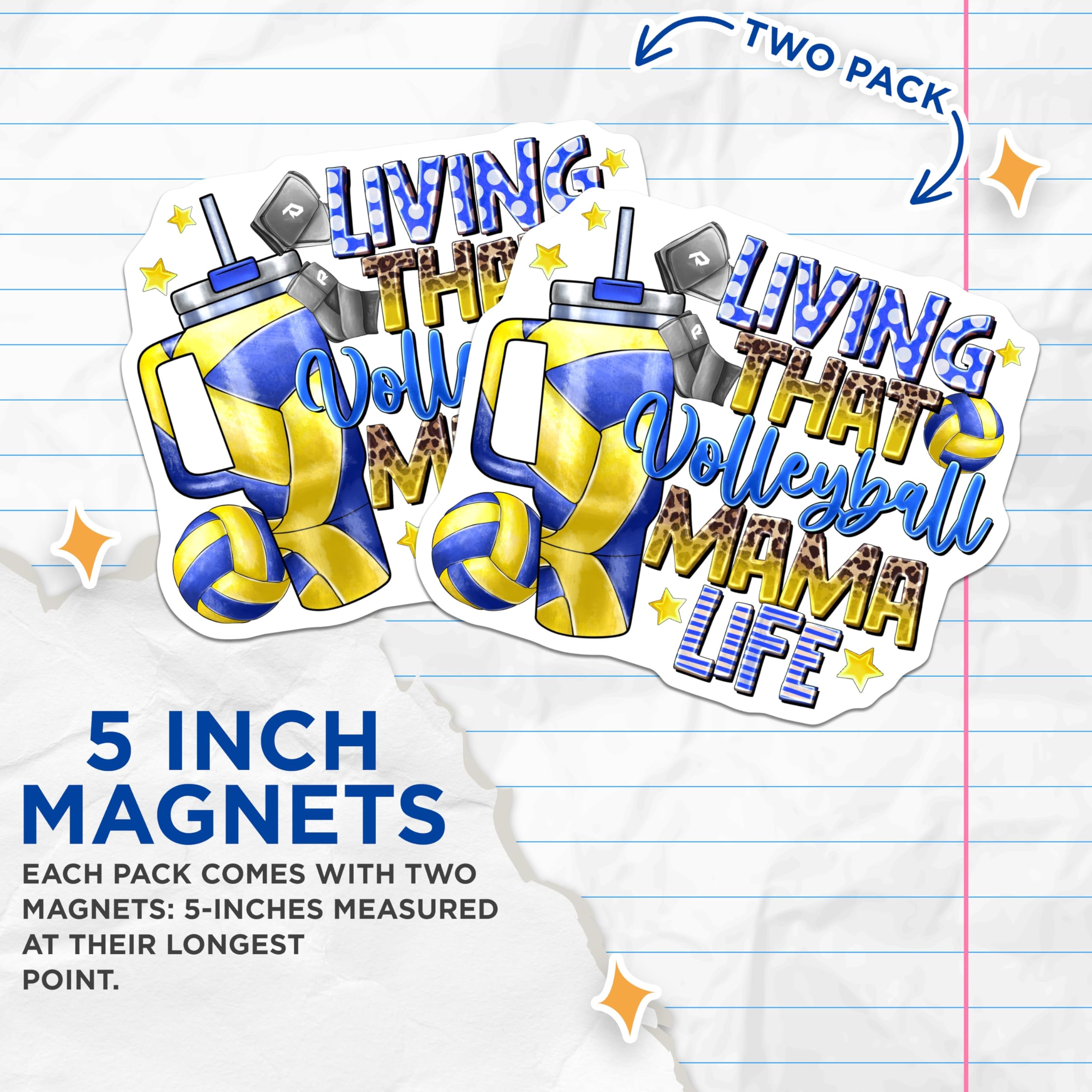 (2 Pack) Volleyball Mama Magnets - Living that Energetic Game Day Sports Mom Life - Leopard Polka Dot Striped Decor - 5 Inches On Longest Side - Thick Durable Magnet - Made in USA - MAG24414