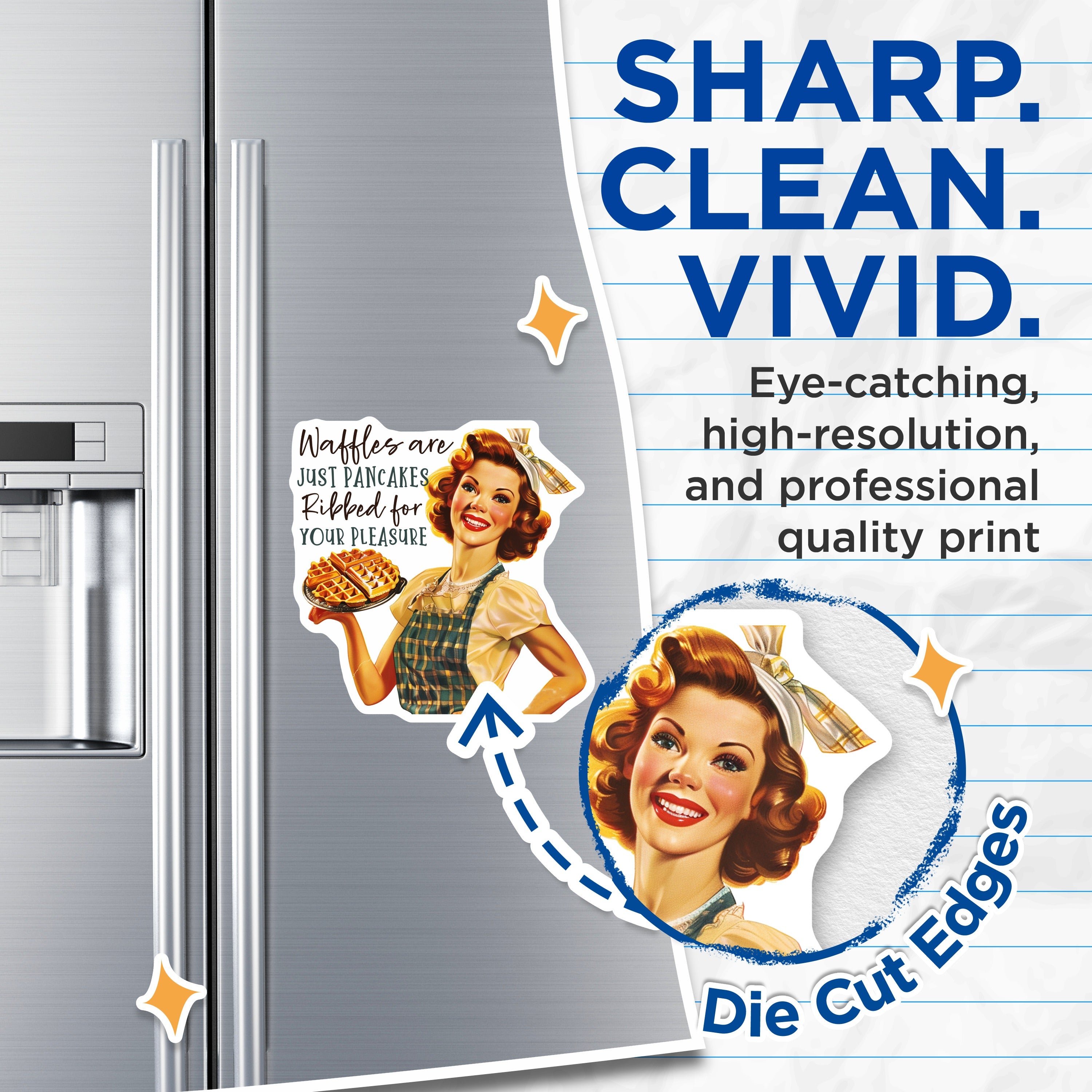 (2 Pack) Funny Waffle Magnets - Retro Kitchen Decor - Pin Up Girl Humor - Foodie Refrigerator Accessory - 5 Inches On Longest Side - Thick Durable Magnet - Made in USA - MAG38948