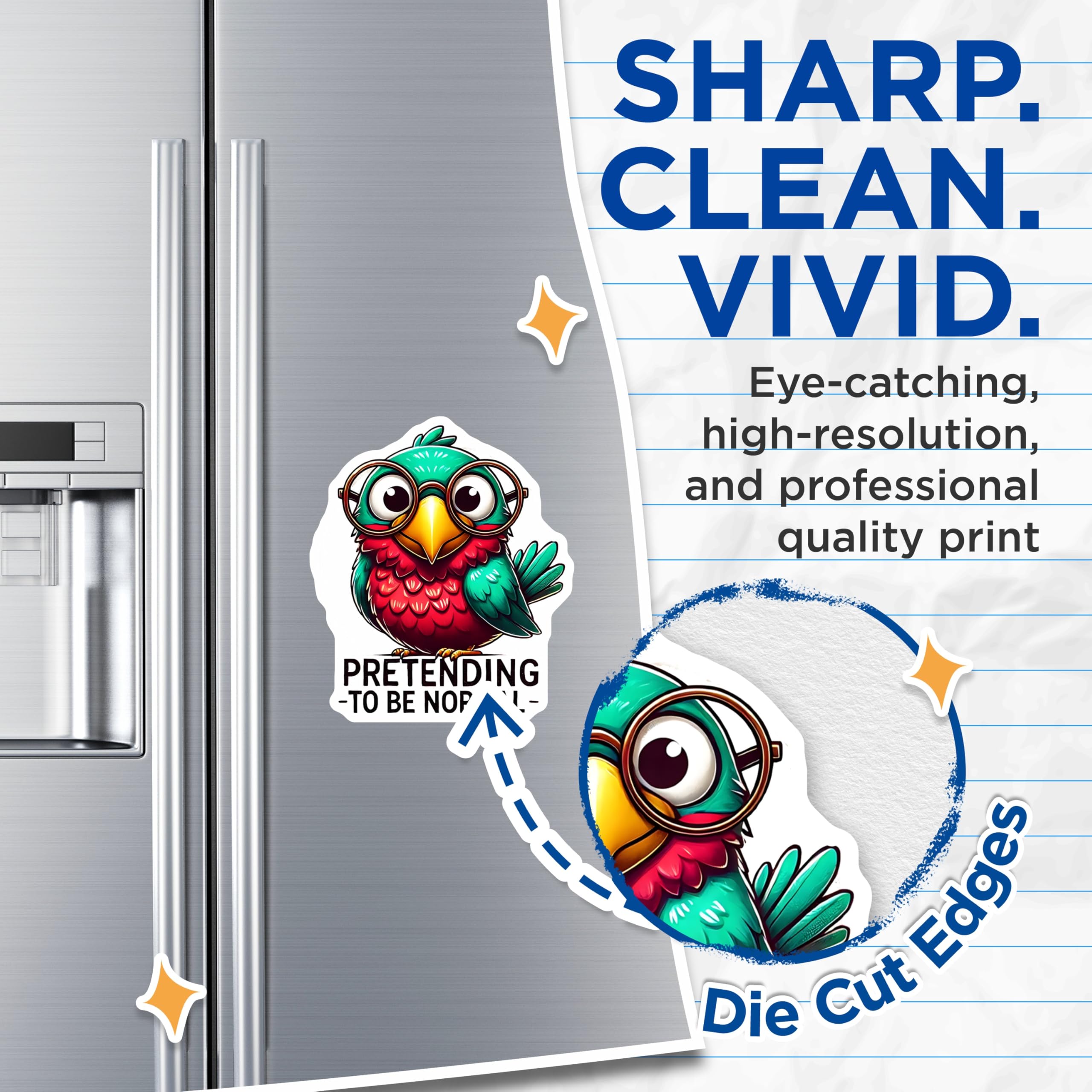 (2 Pack) Novelty Bird Magnets - Funny Animal Magnets - Quirky Bird with Glasses - 5" On Longest Side - Premium Magnet - for Cars, Refrigerators, Toolboxes, Lockers - Made in USA - MAG15978