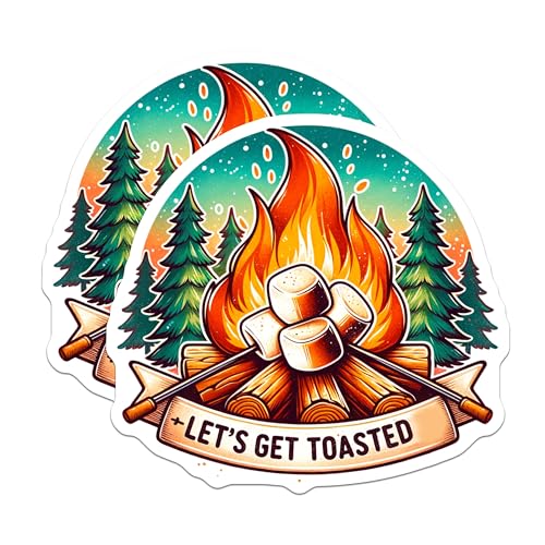 (2 Pack) Let's Get Toasted Magnets - Campfire Magnets - Marshmallow Magnets - Outdoor Adventure Magnets - 5" On Longest Side - for Cars, Fridges, Toolboxes - Made in USA - MAG7020