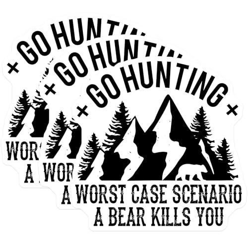 (3 Pack) Hunting Bear Decals - Funny Hunter - Worst Case Scenario Decal - 3 Inches On Longest Side - Easy Peel & Apply - Made in USA - 3MCS4512