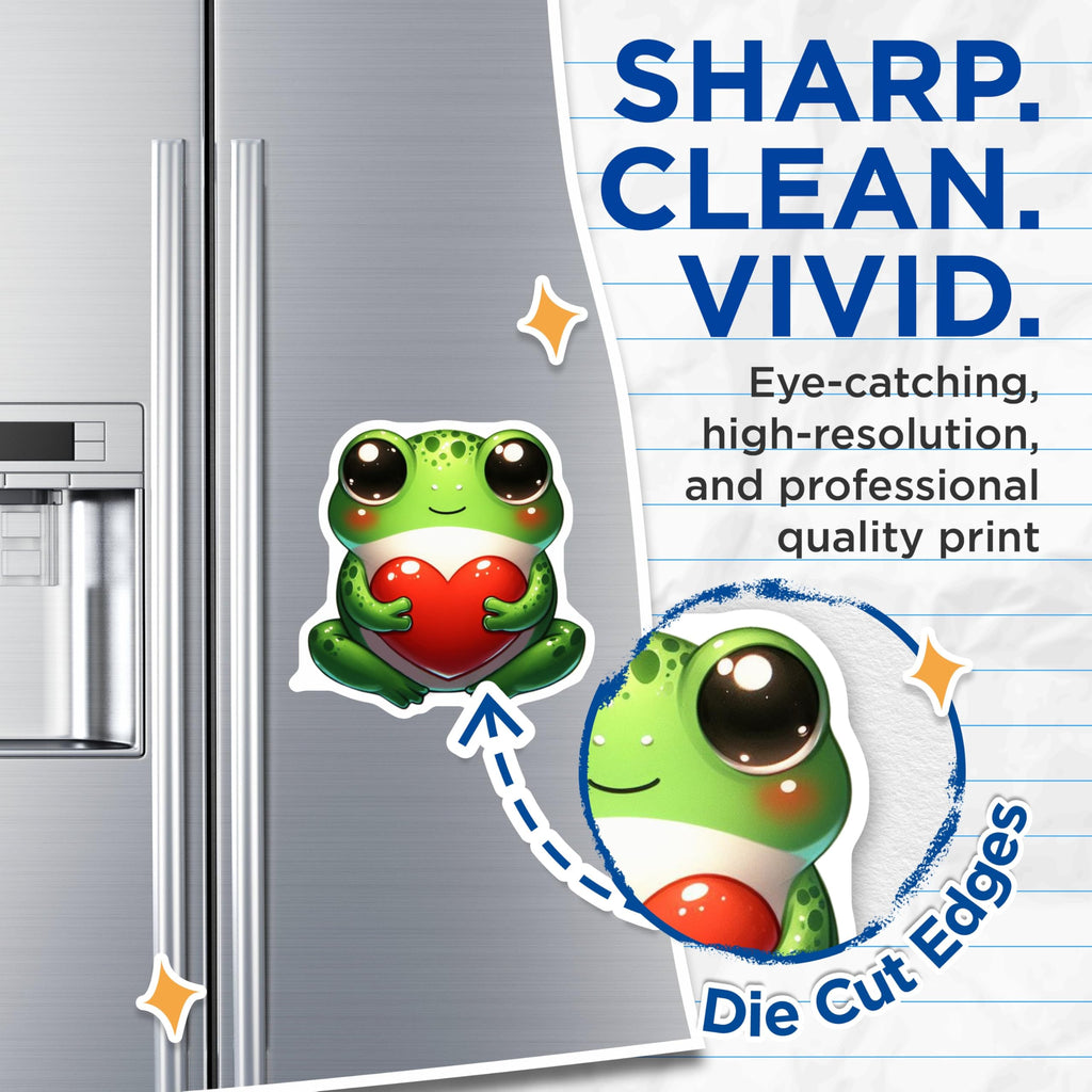 (2 Pack) Cute Frog Heart Magnets - Adorable Animal Lovers - Frog Themed Fridge Magnets - 5" On Longest Side - for Cars, Fridges, Toolboxes - Made in USA - MAG3673