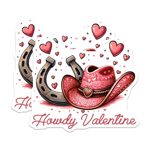 (2 Pack) Howdy Valentine Stickers - Western Valentine Stickers - Cute Heart Stickers - 5" On Longest Side - Sticks to Any Smooth Flat Surface - Made in USA - BMCS3141