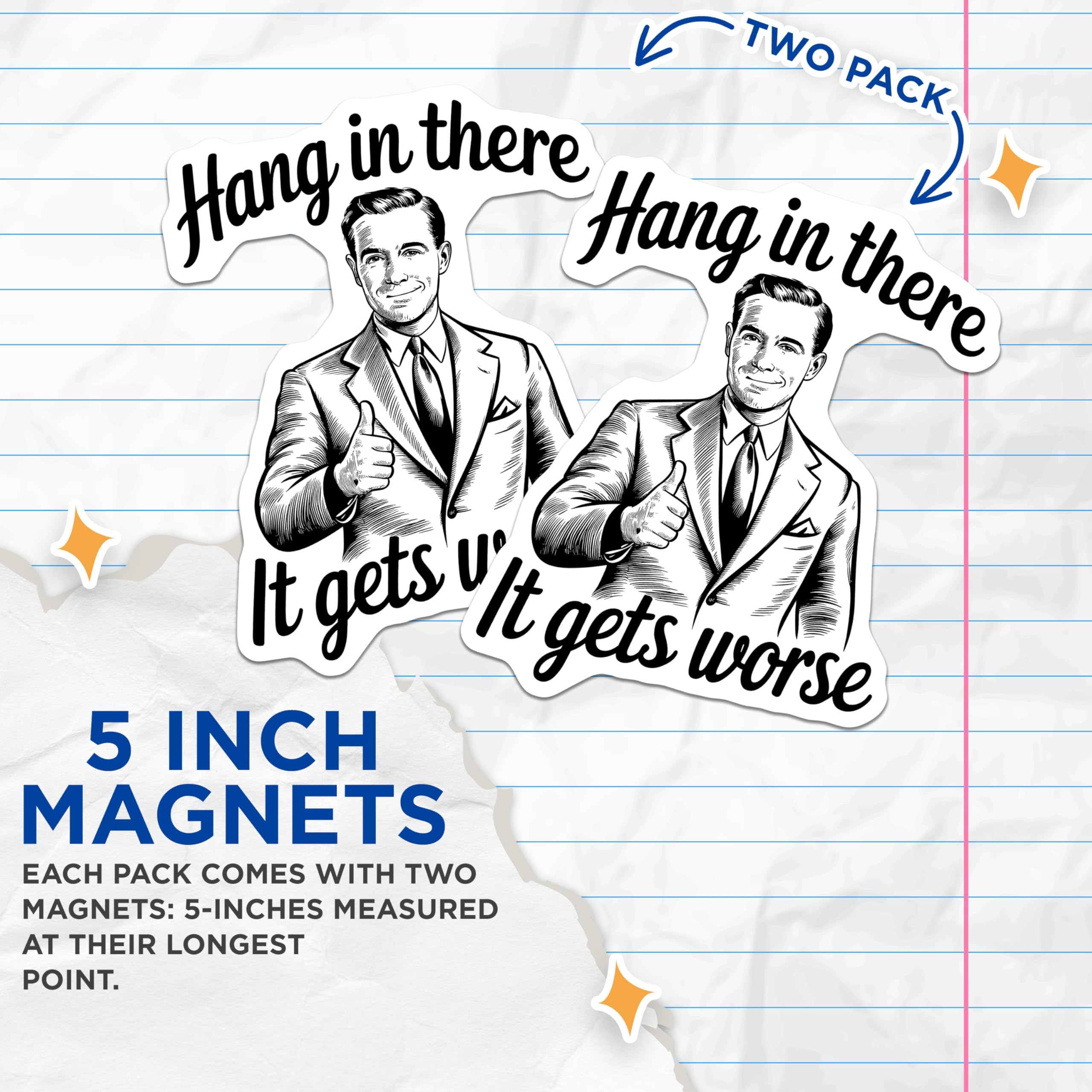 (2 Pack) Hang in There Magnets - Funny Quote Magnet - Retro Style Cartoon Magnet - 5" On Longest Side - for Cars, Fridges, Toolboxes - Made in USA - MAG5600