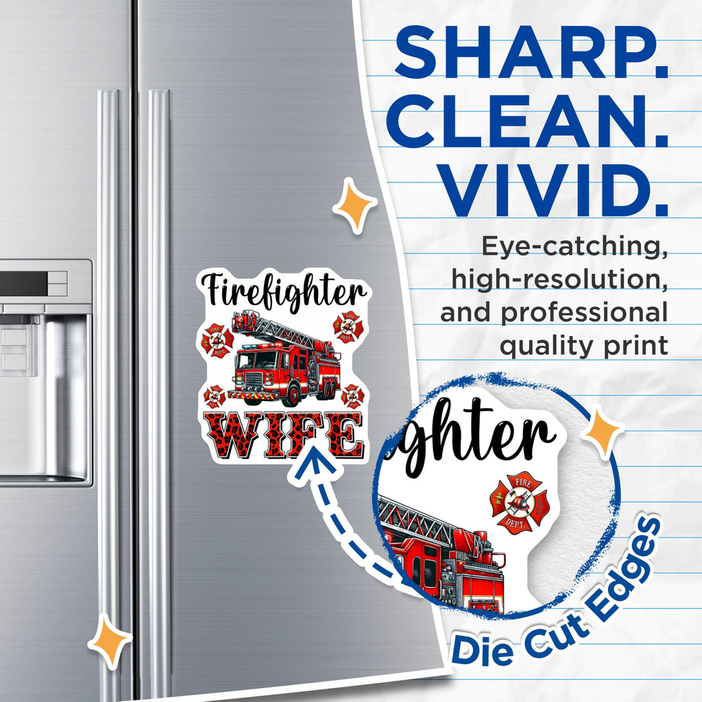 (2 Pack) Firefighter Wife Magnets - Leopard Print - Fire Truck Accessories - 5" On Longest Side - Premium Magnet - for Cars, Refrigerators, Toolboxes, Lockers - Made in USA - MAG16420