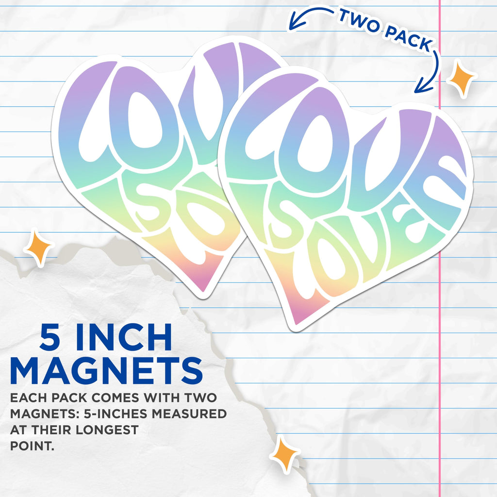 (2 Pack) Love is Love Magnets - LGBT Pride Decor - Rainbow Heart Magnet - 5" On Longest Side - Premium Magnet - for Cars, Refrigerators, Toolboxes, Lockers - Made in USA - MAG18511