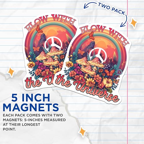 (2 Pack) Flow with The Universe Magnets Magnets - Peace Symbol - Butterfly Rainbow Decor - 5" On Longest Side - Made in USA - Sticks to Refrigerators & Metal Surfaces - MAG8876
