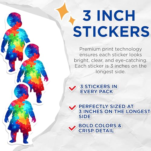 (3 Pack) Autism Awareness Decals - Puzzle Piece Boy - Neurodiversity Decal - 3 Inches On Longest Side - Easy Peel & Apply - Made in USA - 3MCS6664