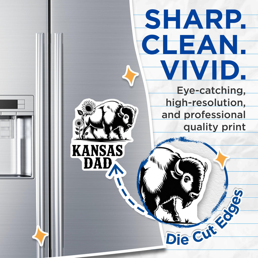 (2 Pack) Kansas Dad Magnets - Bison Sunflower - Home Decor - Refrigerator Magnets - 5" On Longest Side - Premium Magnet - for Cars, Refrigerators, Toolboxes, Lockers - Made in USA - MAG17730