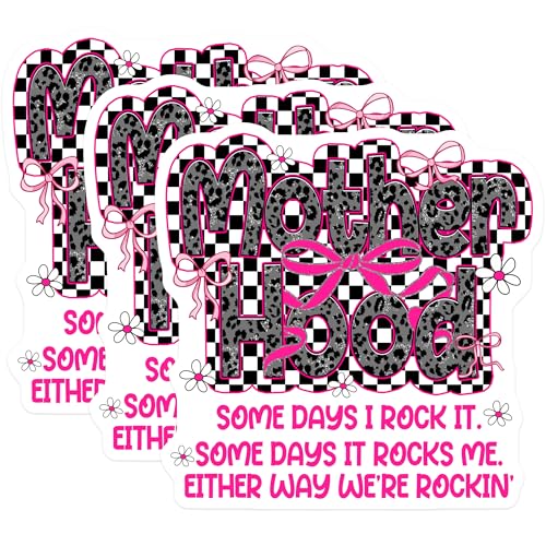 (3 Pack) Motherhood Decals - Rocking Mom Life - Leopard Print Bow Decals - 3 Inches On Longest Side - Easy Peel & Apply - Made in USA - 3MCS8328