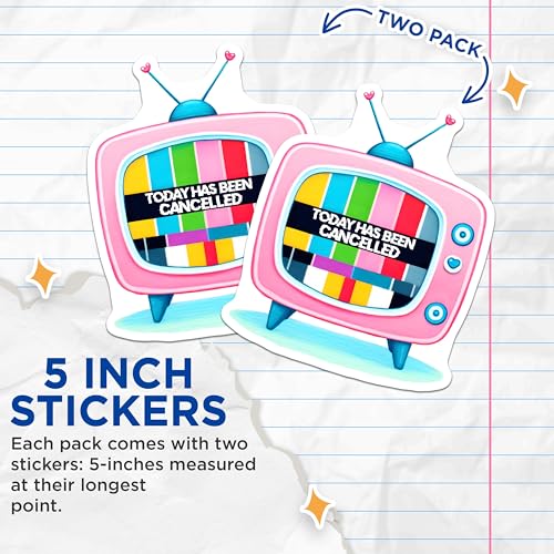 (2 Pack) Today Has Been Cancelled Stickers - Retro TV - Vintage Television - Funny Quote - 5" On Longest Side - Sticks to Smooth Flat Surfaces - Made in USA - BMCS7515