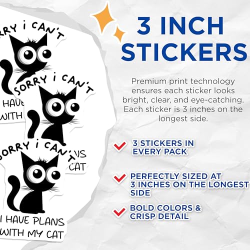 (3 Pack) Cat Plans Decals - Funny Cat Lover - Laptop Decals - 3 Inches On Longest Side - Easy Peel & Apply - Made in USA - 3MCS6115