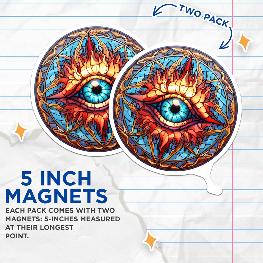 (2 Pack) All Seeing Eye Magnets - Stained Glass Mandala Art - Fiery Spiritual Vision Decor - Cosmic Esoteric Symbol - 5 Inches On Longest Side - Thick Durable Magnet - Made in USA - MAG21200