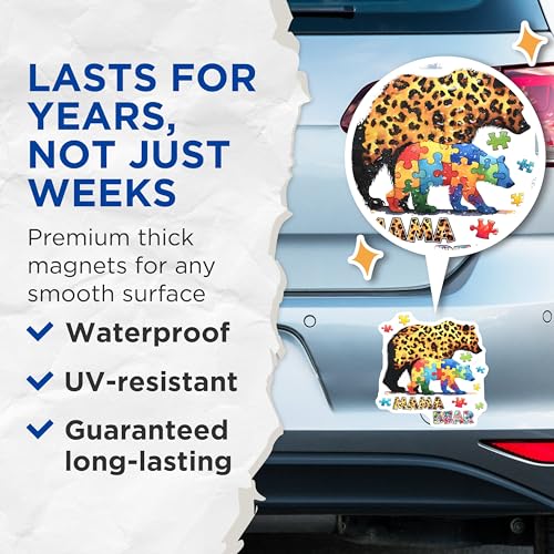 (2 Pack) Mama Bear Magnets - Puzzle Bear Design - 5" On Longest Side - for Cars, Fridges, Toolboxes - Made in USA - MAG8128