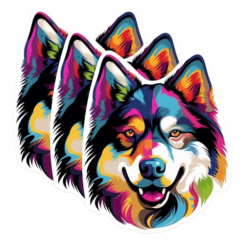 (3 Pack) Colorful Dog Decals - Laptop Stickers - Animal Lover Decal - 3 Inches On Longest Side - Easy Peel & Apply - Made in USA - 3MCS0625