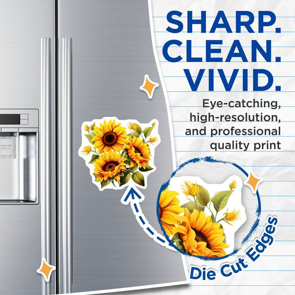 (2 Pack) Sunflower Magnets - Cheerful Botanical Floral Decor - Vibrant Summer Kitchen Fridge Art - 5 Inches On Longest Side - Thick Durable Magnet - Made in USA - MAG39195