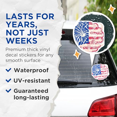 (2 Pack) American Flag Sticker Stickers - Fireworks Decal - Patriotic Car Sticker - 5" On Longest Side - Sticks to Smooth Flat Surfaces - Made in USA - BMCS8985